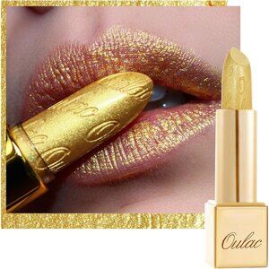 🆕Metallic Glitter Gold Lipstick Lightweight Soft Hydrating Vegan Full-Coverage